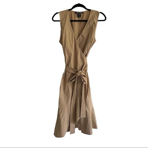 BELLE VERE Sleeveless Cotton Stretch Wrap Dress Camel M - Picture 1 of 3